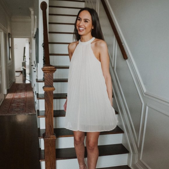 Cream perma-pleated halter neck dress - Picture 4 of 7